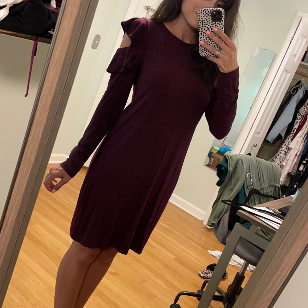 White House Black Market Burgundy/Plum Long Sleeve dress PS
